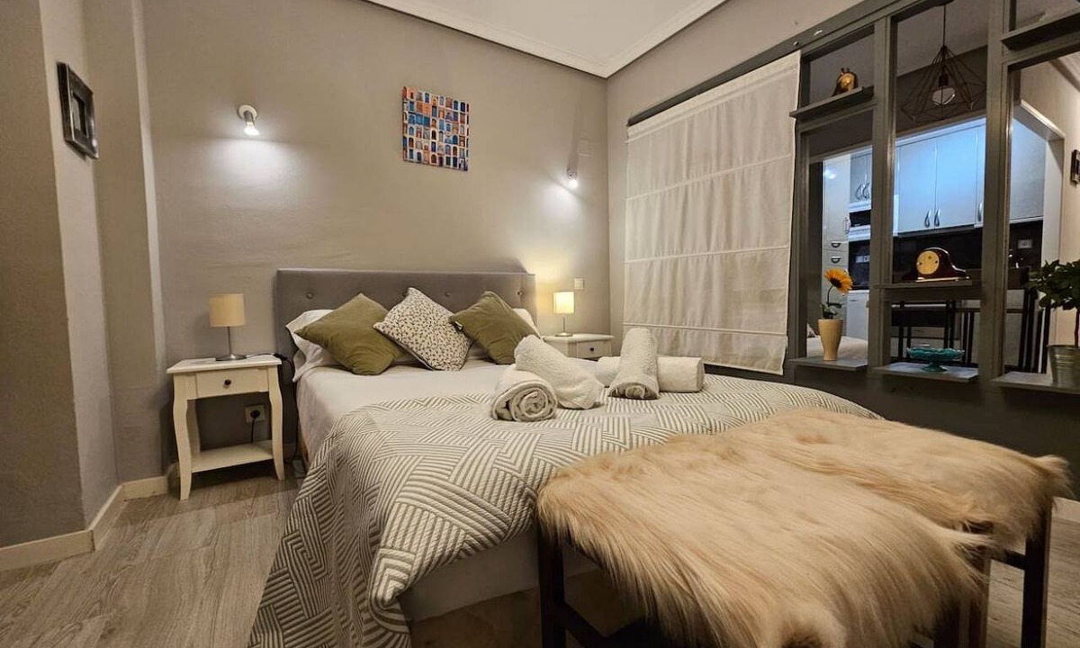 Oviedo City Centre Apartment | Charming studio in the city center, with an open-plan layout and a separated sleeping area. The apartment is located on an upper floor and features large windows. Situated on a pedestrian street with many nearby services. The bedroom includes an electric