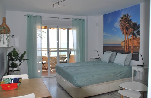 Rincon de la Victoria Apartment | Apartment "Studio 1 - Sea Front" Near the Beach with Sea View, Balcony, Terrace & Garden