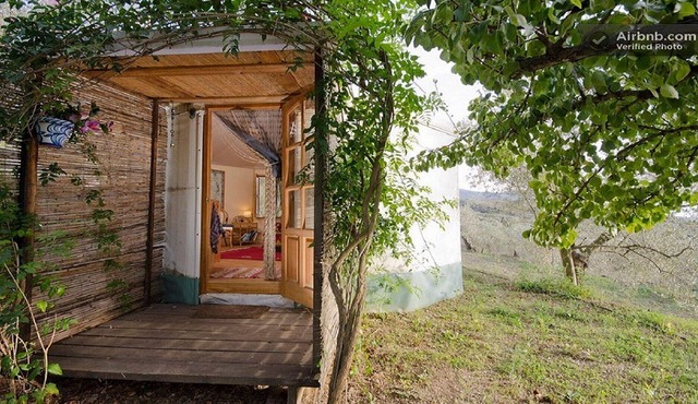 A majestic Almond Yurt located in the Sierra Nevada mountains.