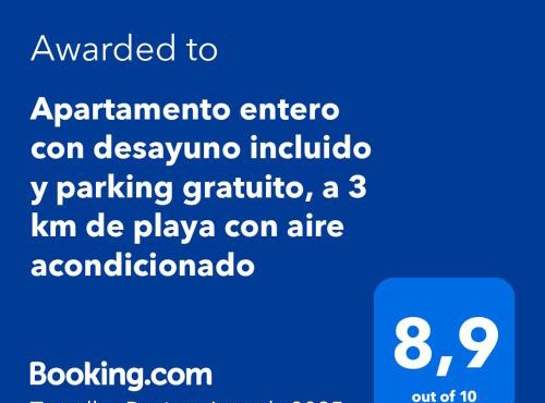 Apartamento entero con desayuno incluido y parking gratuito, a 3 km de playa con aire acondicionado