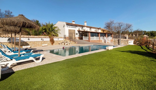 Enjoy a unique view of the countryside in this inviting vacation home with pool.