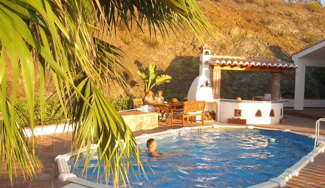 Villa with palm trees, pool in the mountains of Axarquia, near the sea, reservoir, close to town