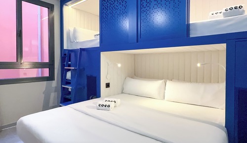 Room with Double + Bunk Beds and Private Bathroom